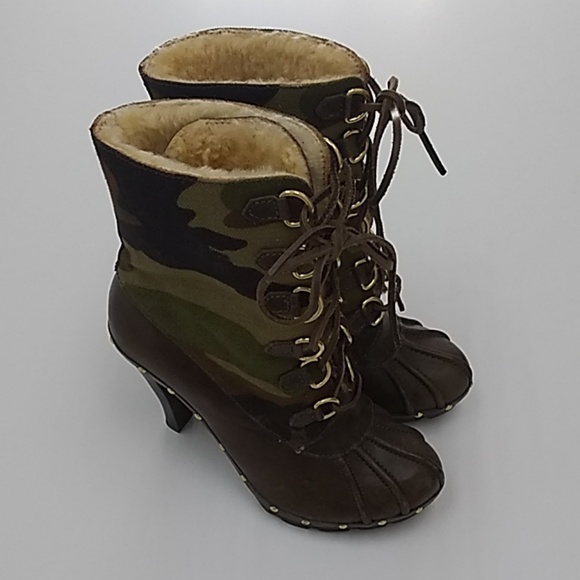 Michael Kors Camouflage Canvas Heeled Boots - Picture 1 of 6